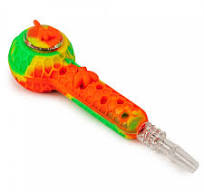Silicone Hand Pipe with Glass Bowl, Lid Cover & Nectar Collector, N024 (6.5 inch)