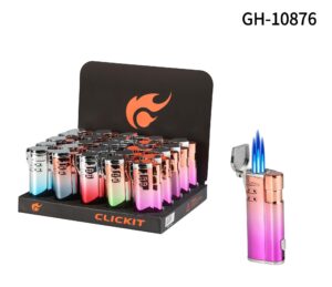 GH 10876 - SHINY TRIPLE TORCH W/CIGAR PUNCH (25PCS/DISPLAY)