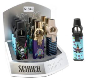 61849-1/Scorch Torch/5" Powerful Single Torch Lighter/Assorted Designs & Colors/9ct