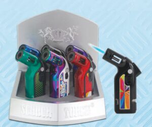 61852- Scorch Torch Single Torch Lighter w/Lock button & Punch Assorted Colors 6pcs/Box