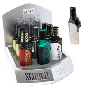 61854-1/Scorch Torch/4.5" Single Torch Lighter w/ Pull Down Button/Assorted Colors & Designs/9ct