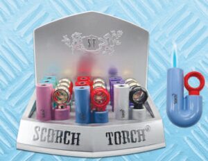 61878-1/Scorch Torch/3" Tall Single Flame Ergo Torch Lighter w/ Finger Ring Ignition/Assorted Colors 9 pcs/Box