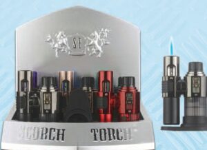 61886-1/Scorch Torch/3.6" Tall Single Flame Torch Lighter w/ 180° Rotatable Nozzle, Flame Lock & Transparent Fuel tank and Removable Stand 6pcs/Box
