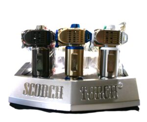 61823- Scorch Torch / Triple Torch Cigar lighter w/cigar Punch & Trigger Lock Assort color 9ct/display