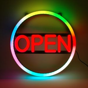 PREMIUM NEON SIGN WITH REMOTE CONTROL, OPEN, 1 SET, 16 X 16 IN
