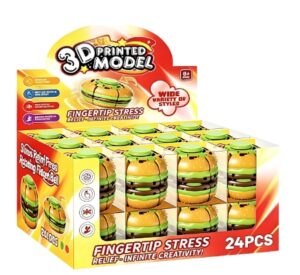 BURGER SHAPE 3D PRINTED MODEL FINGERTIP STRESS RELIEF-INFINITE CREATIVITY! 24CT/ DISPLAY