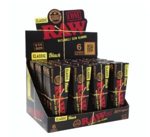 RAW BLACK CLASSIC 1-1/4 SIZE CONES RETRO PACK 6CT/ 32PK BOX