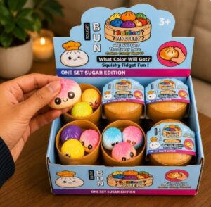 SQUISHY BUN DUMPLING ONE SET SUGAR EDI. SENSORY FIDGET TOY 3PK 12CT/ DISPLAY